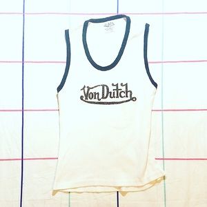 ✨RARE✨ 90s Von Dutch white Black Trim Rib Tank